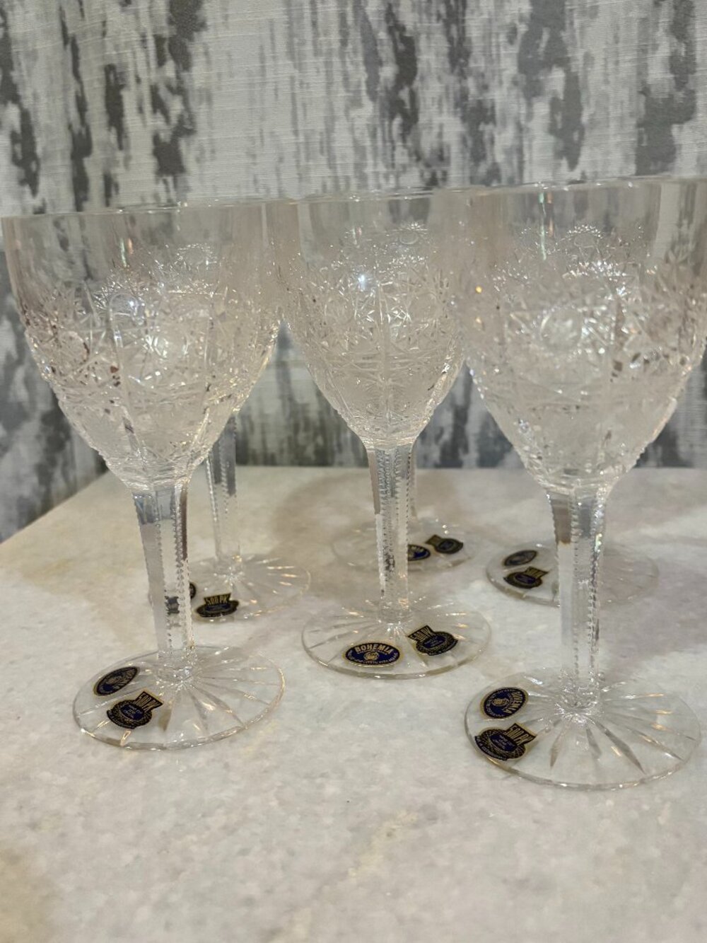 Vintage Bohemia Crystal Wine Glasses – Hand Cut Pinwheel Set of 6
